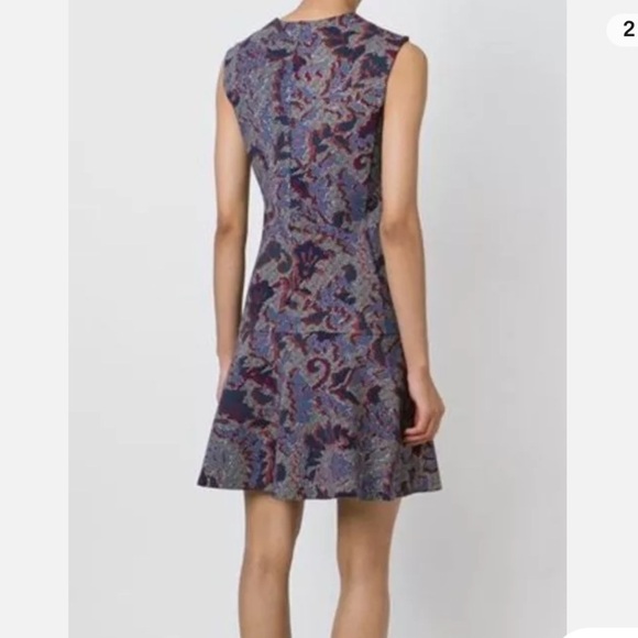 Tory Burch Calico Pixelated Blue Neutral V-Neck Floral Fit n’ Flare Dress Sz XS - Picture 2 of 11